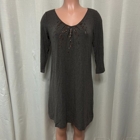 Eileen Fisher Half Sleeve Pullover Beaded Mini Dress Women's Size Small Petite - Picture 1 of 12